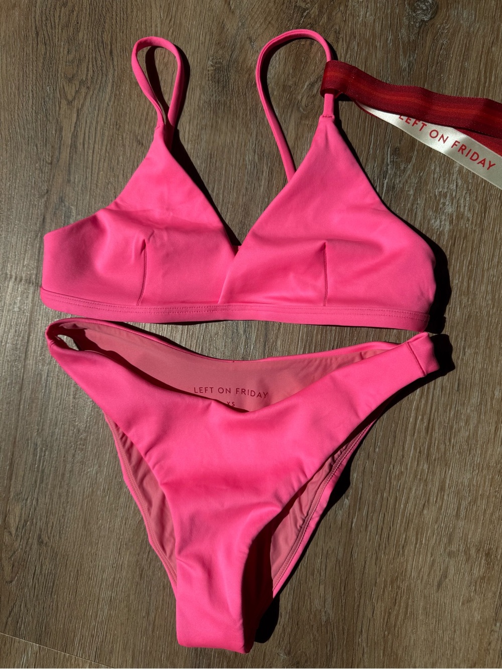 Left On Friday Zinc Neon Pink Two-Piece Bikini Set Small Top XS Bottoms New!!